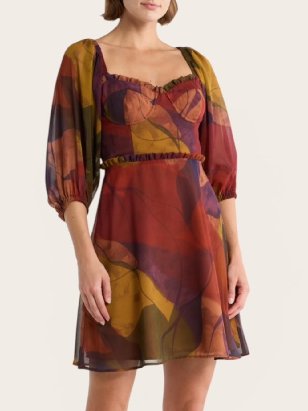 NEW Hutch Adela 3/4 Balloon Sleeve Sweetheart Neckline Mini Dress Women’s Size 2